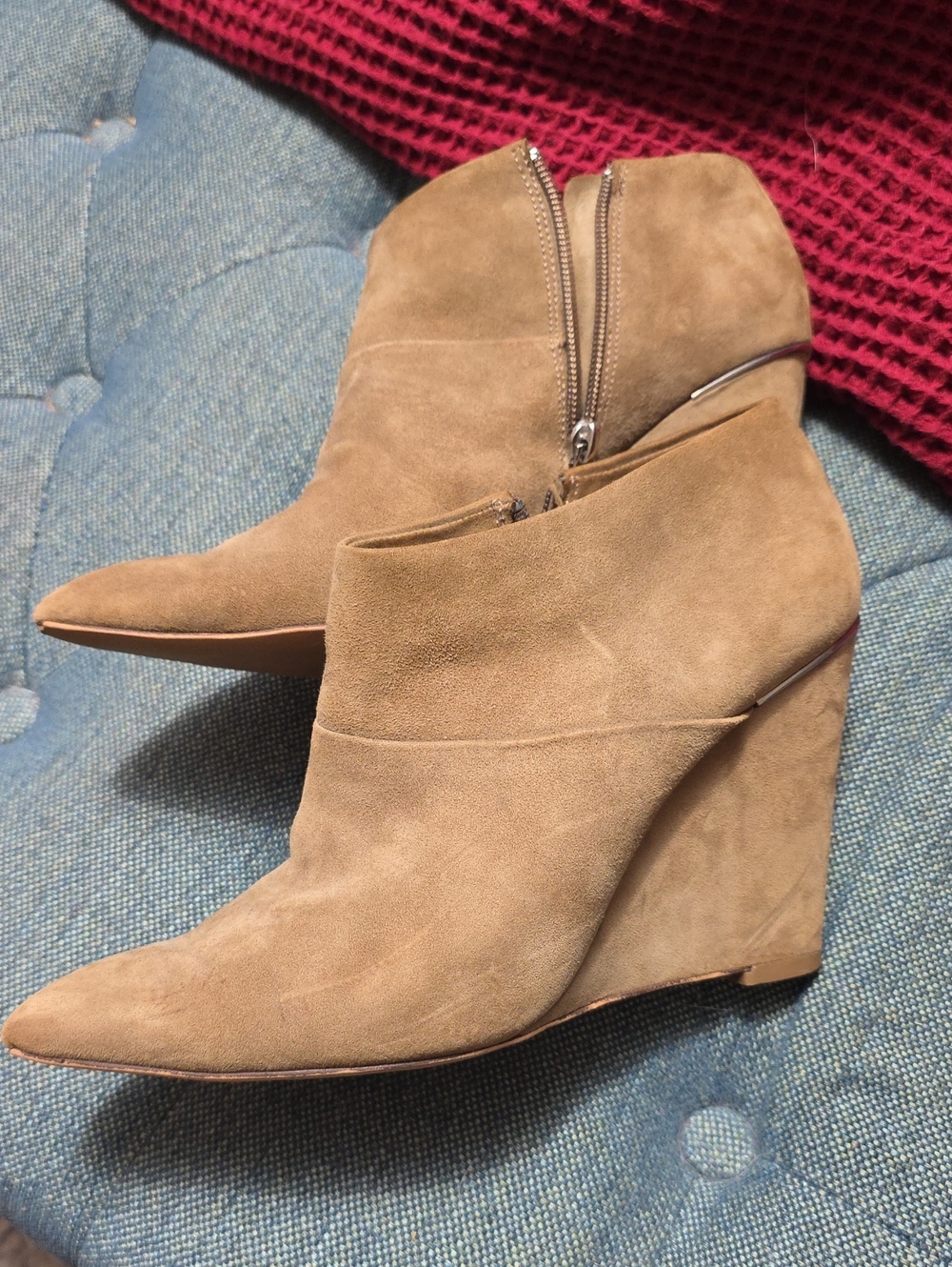 Coach Suede Tan Wedge Booties with Side Zip